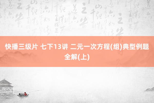 快播三级片 七下13讲 二元一次方程(组)典型例题全解(上)